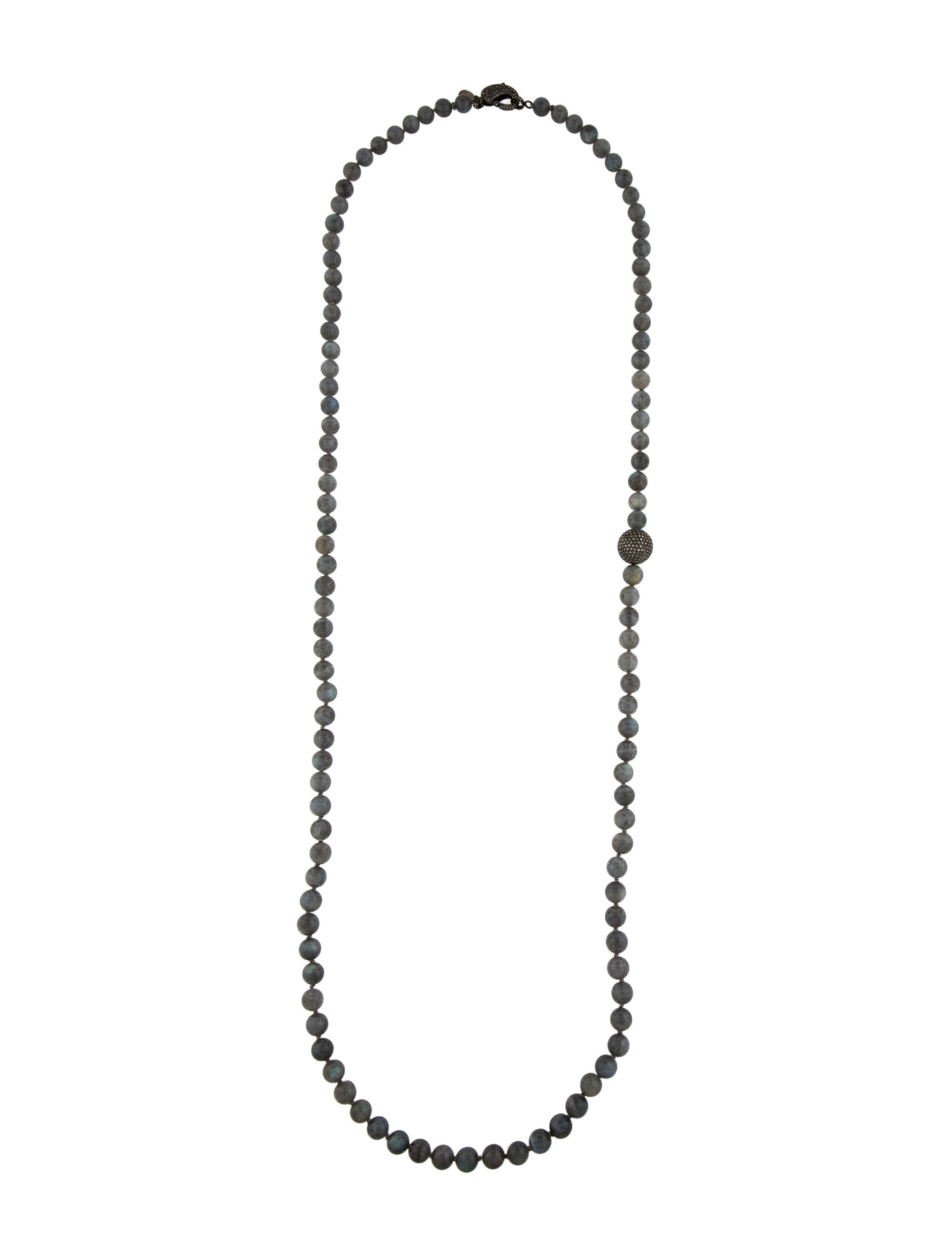 Sheryl Lowe Labradorite & Diamond Graduated Knotted Bead Strand Necklace
