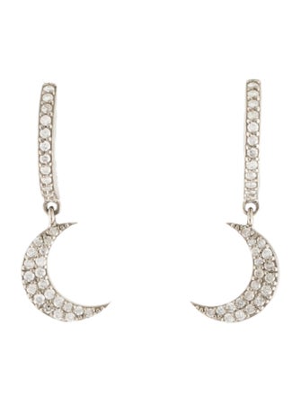 Sheryl Lowe Diamond Crescent Moon Drop Hoop Earrings