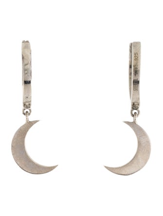 Sheryl Lowe Diamond Crescent Moon Drop Hoop Earrings