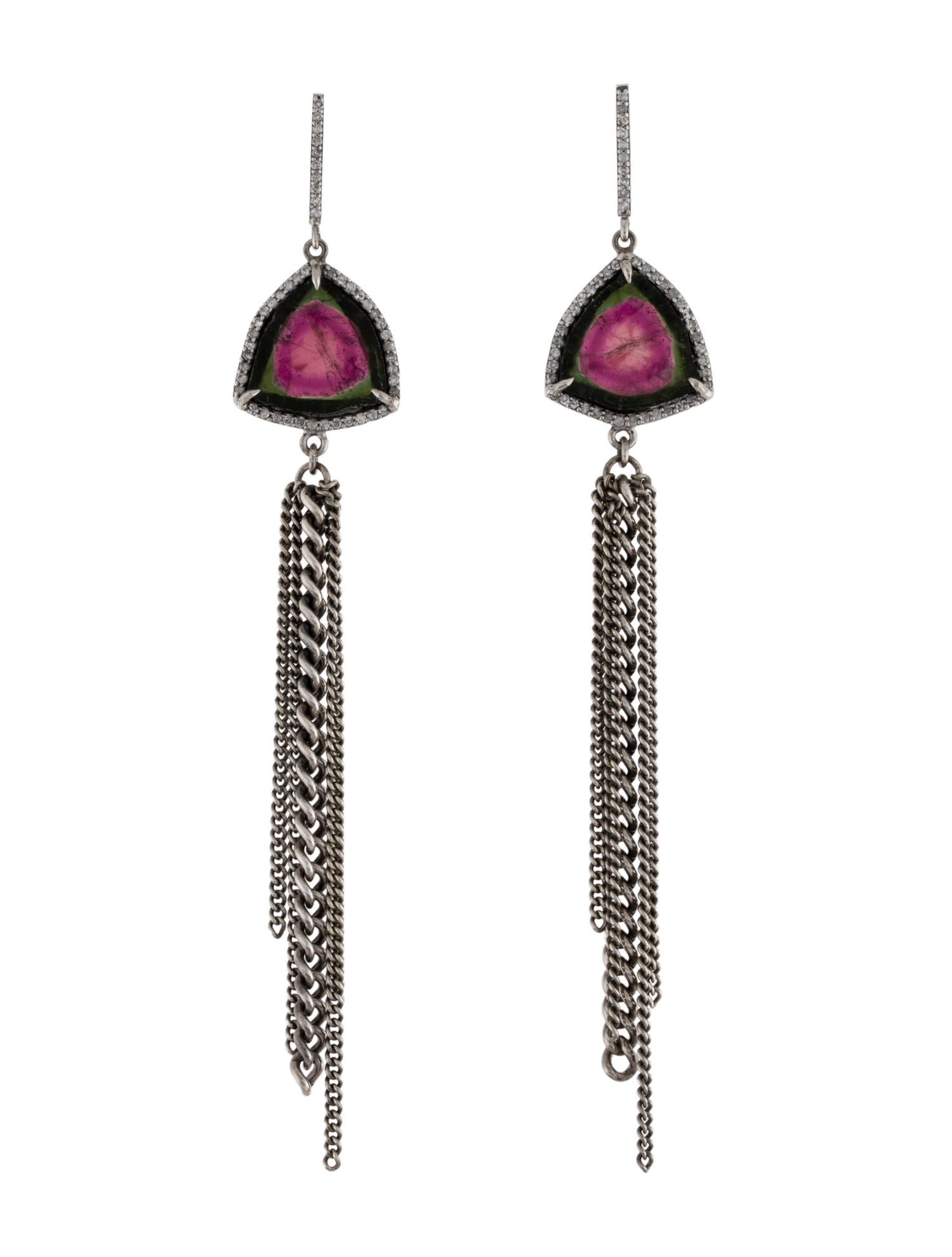 Sheryl Lowe Watermelon Tourmaline & Diamond Drop Earrings