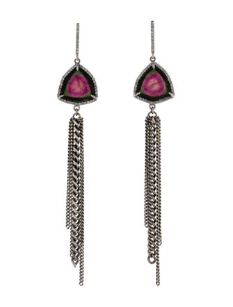 Sheryl Lowe Watermelon Tourmaline & Diamond Drop Earrings