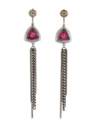 Sheryl Lowe Watermelon Tourmaline & Diamond Drop Earrings