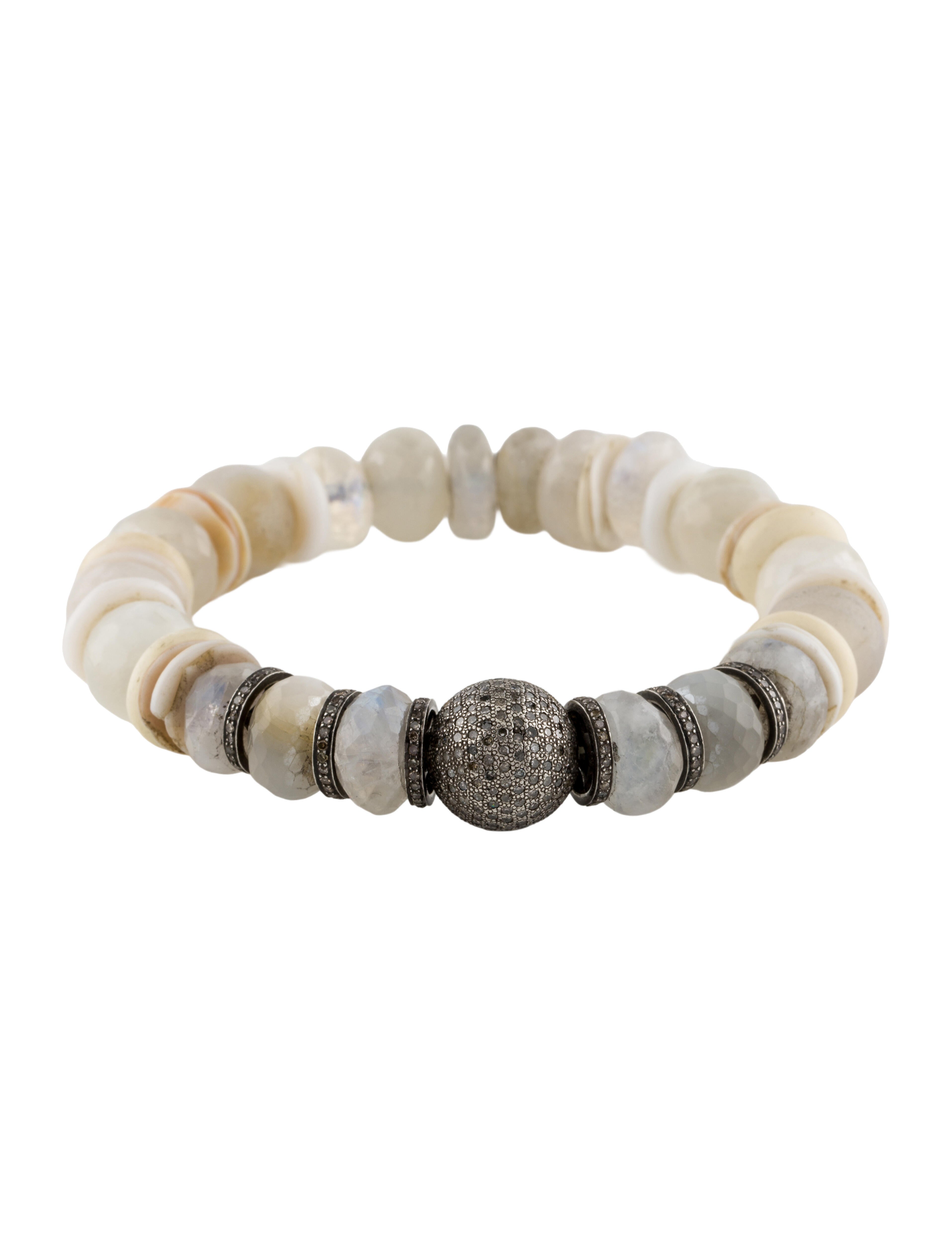 Sheryl Lowe Moonstone , Agate & Diamond Beaded Bracelet