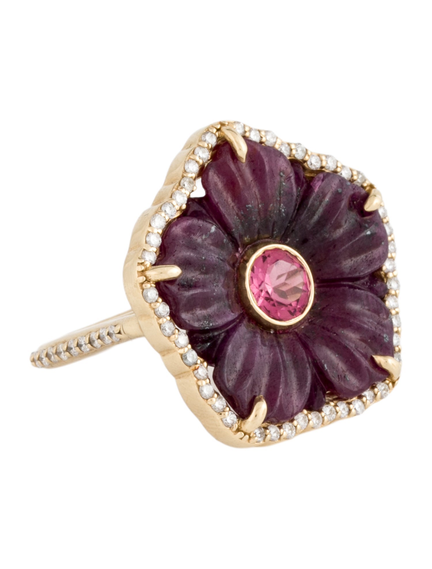 Sheryl Lowe 14K Ruby, Tourmaline & Diamond Floral Cocktail Ring
