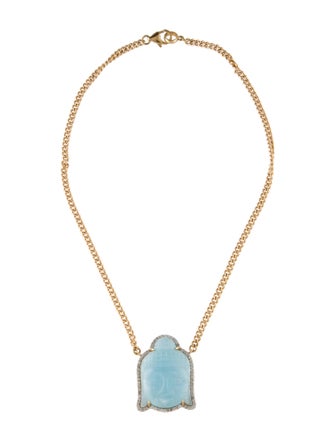 Sheryl Lowe 14K Aquamarine & Diamond Buddha Pendant Necklace