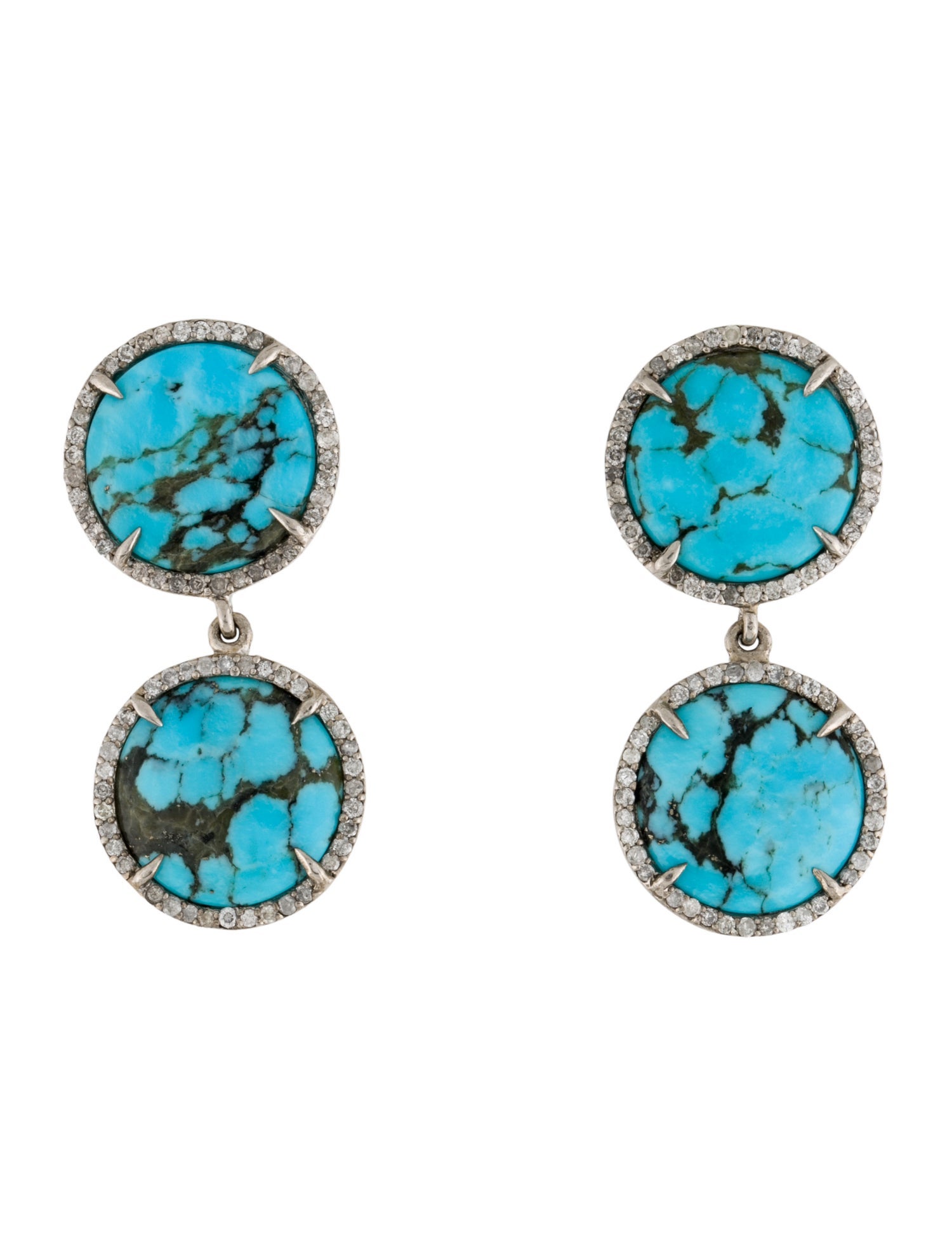 Sheryl Lowe Turquoise & Diamond Round Drop Earrings