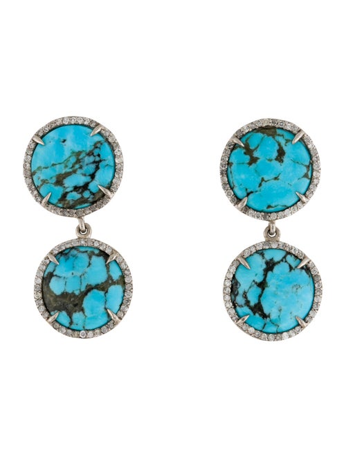 Sheryl Lowe Turquoise & Diamond Round Drop Earrings