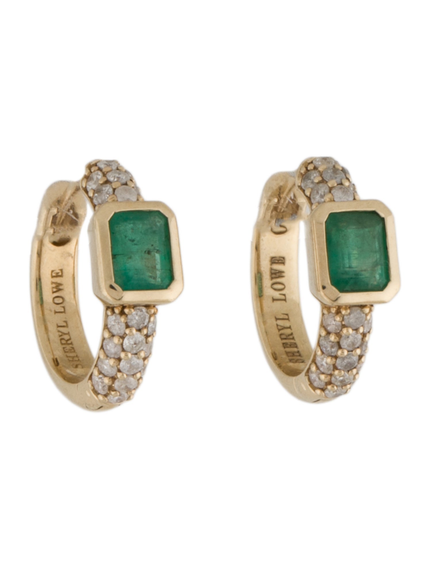 Sheryl Lowe 14K Diamond & Emerald Huggie Earrings