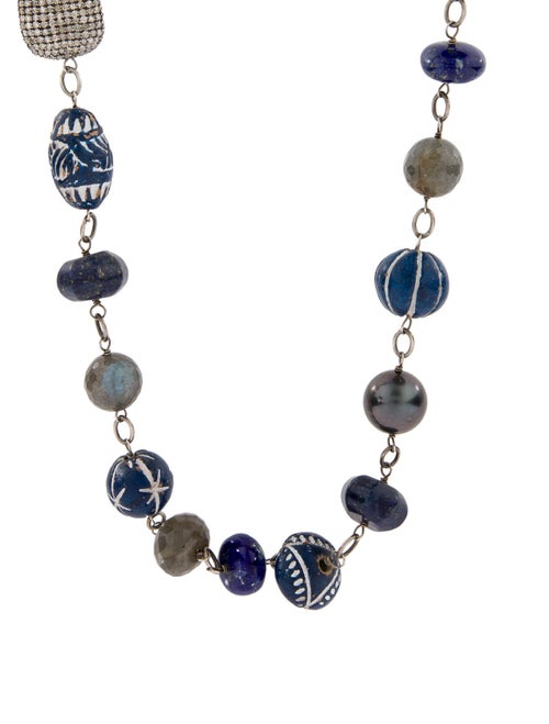 Sheryl Lowe 9.46ctw Diamond, Pearl & Multi-stone Long Beaded Necklace