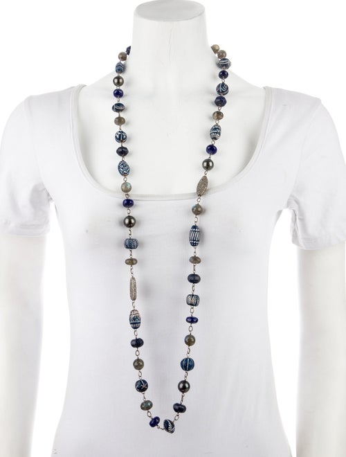 Sheryl Lowe 9.46ctw Diamond, Pearl & Multi-stone Long Beaded Necklace