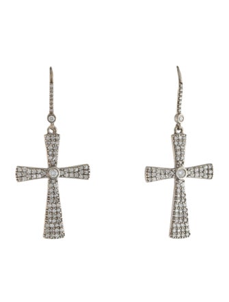 Sheryl Lowe 1.73ctw Diamond Cross Drop Earrings