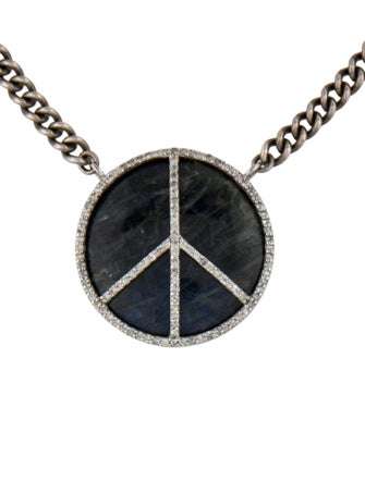 Sheryl Lowe 35.64ct Labradorite & Diamond Peace Sign Curb Chain Necklace