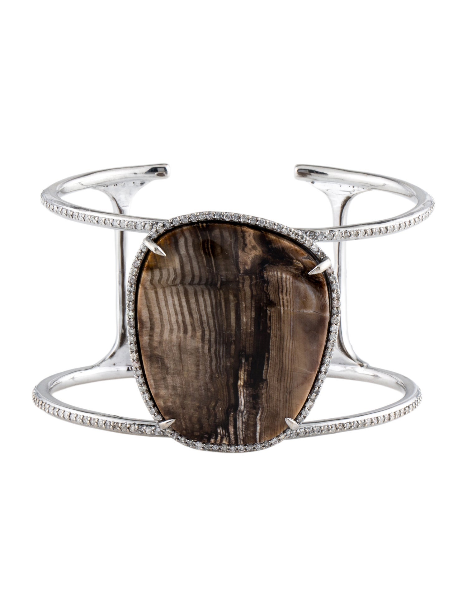 Sheryl Lowe Petrified Wood & Diamond Cuff Bracelet