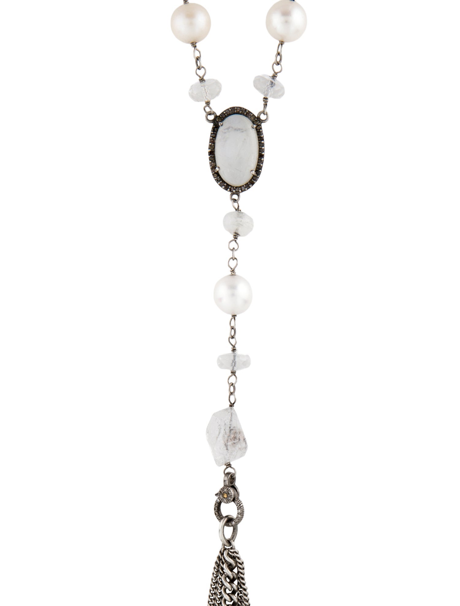 Sheryl Lowe Pearl, Labradorite Moonstone, & Quartz Lavalier Necklace