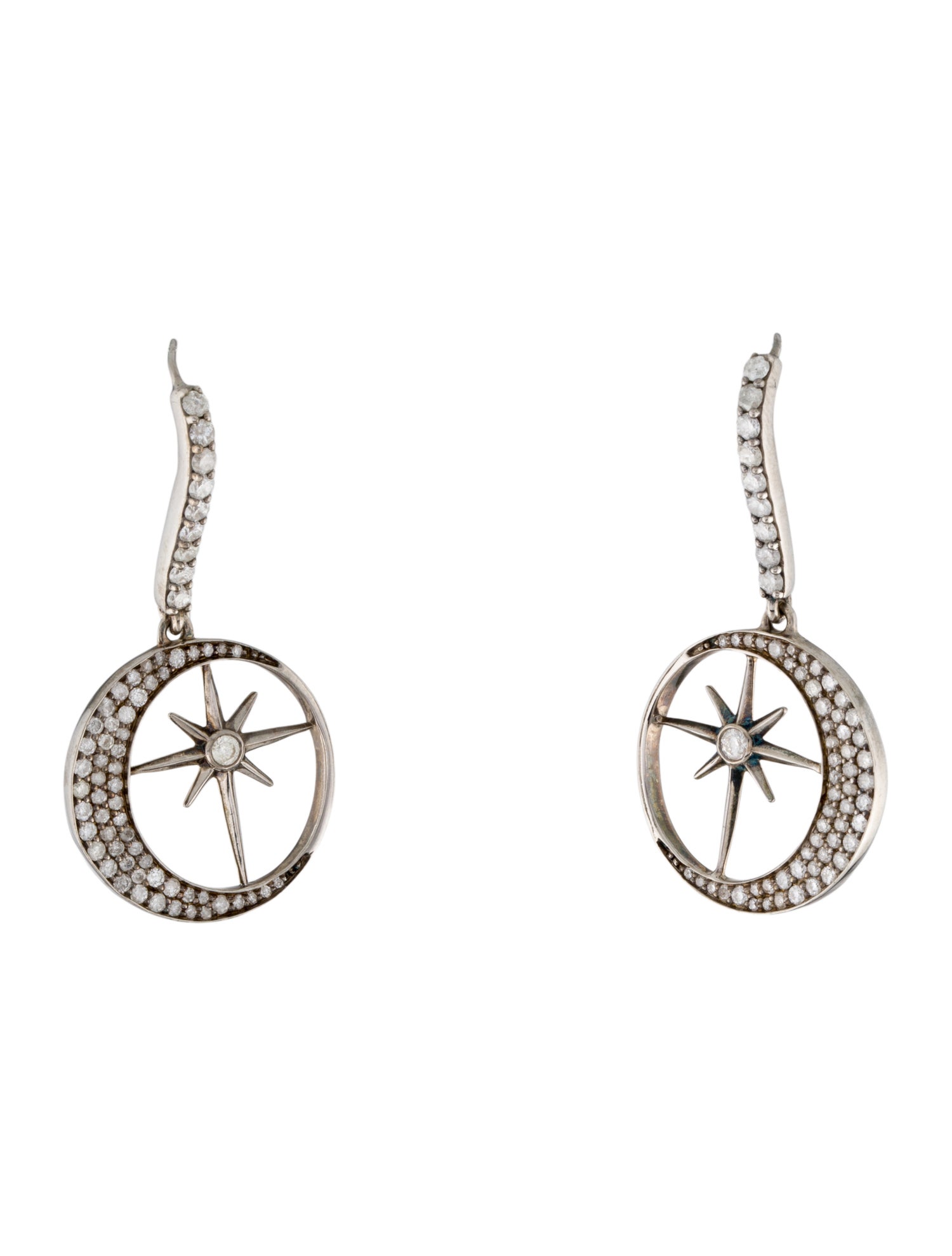 Sheryl Lowe 1.30ctw Diamond North Star Crescent Drop Earrings