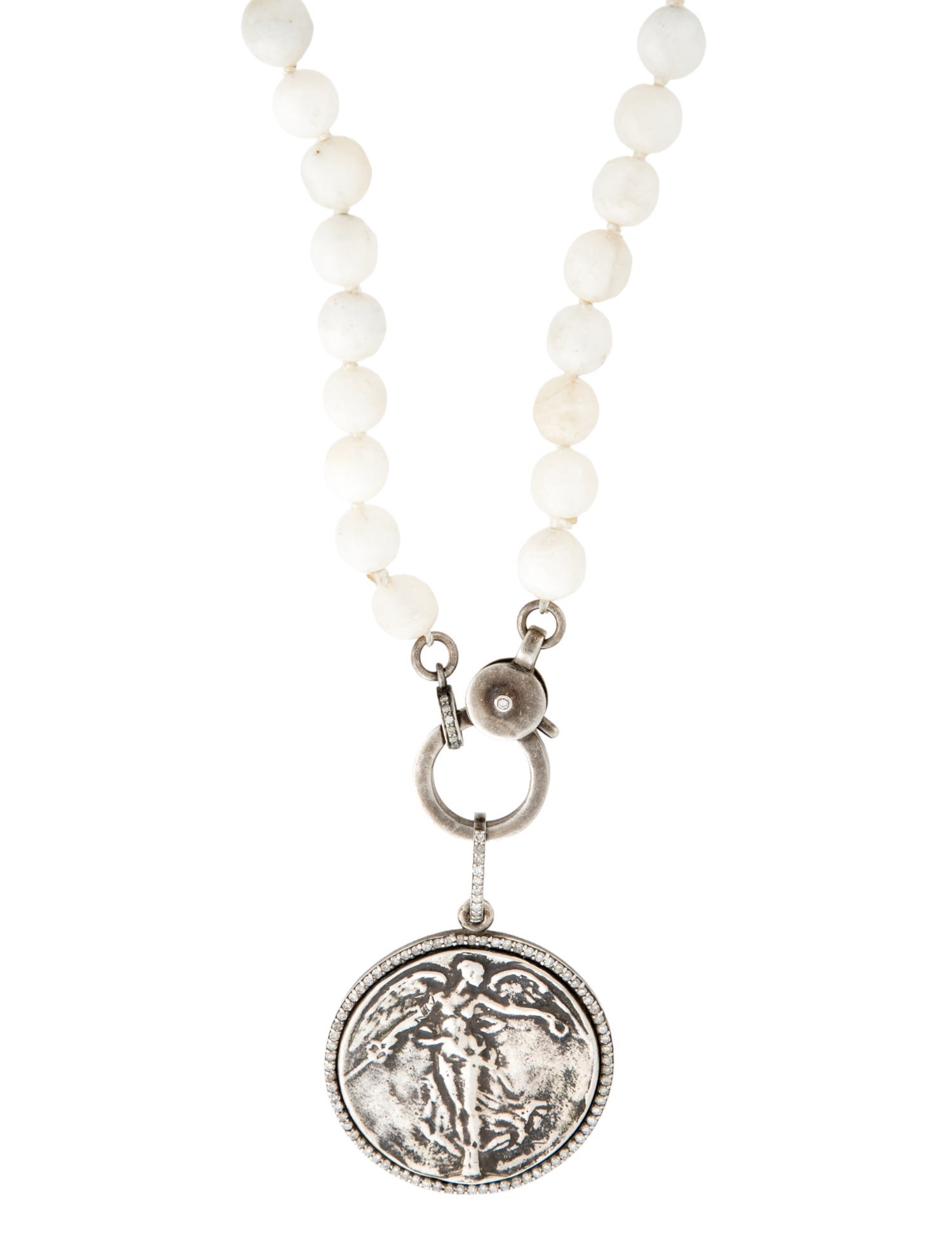 Sheryl Lowe Moonstone Labradorite & Diamond Coin Beaded Pendant Necklace