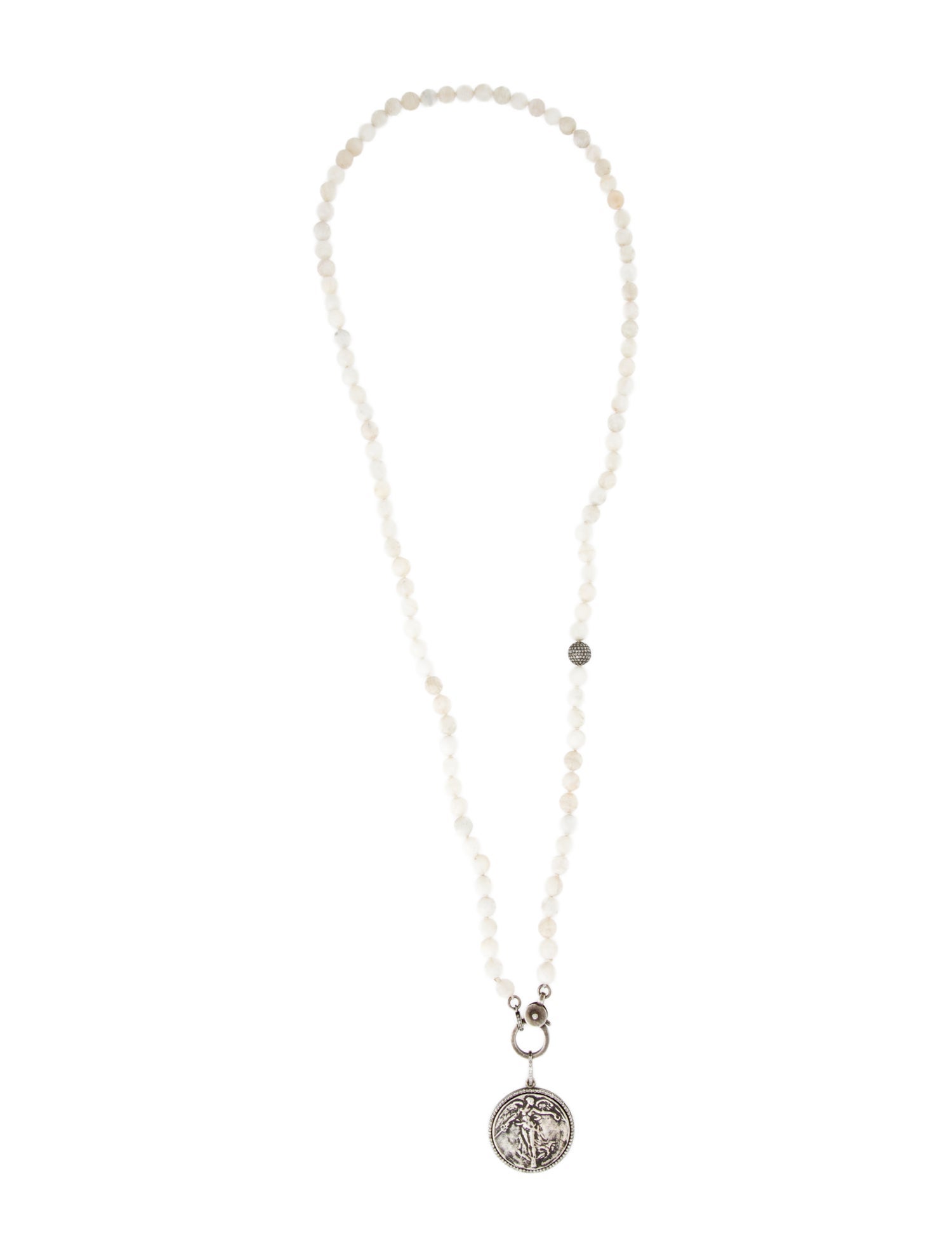 Sheryl Lowe Moonstone Labradorite & Diamond Coin Beaded Pendant Necklace
