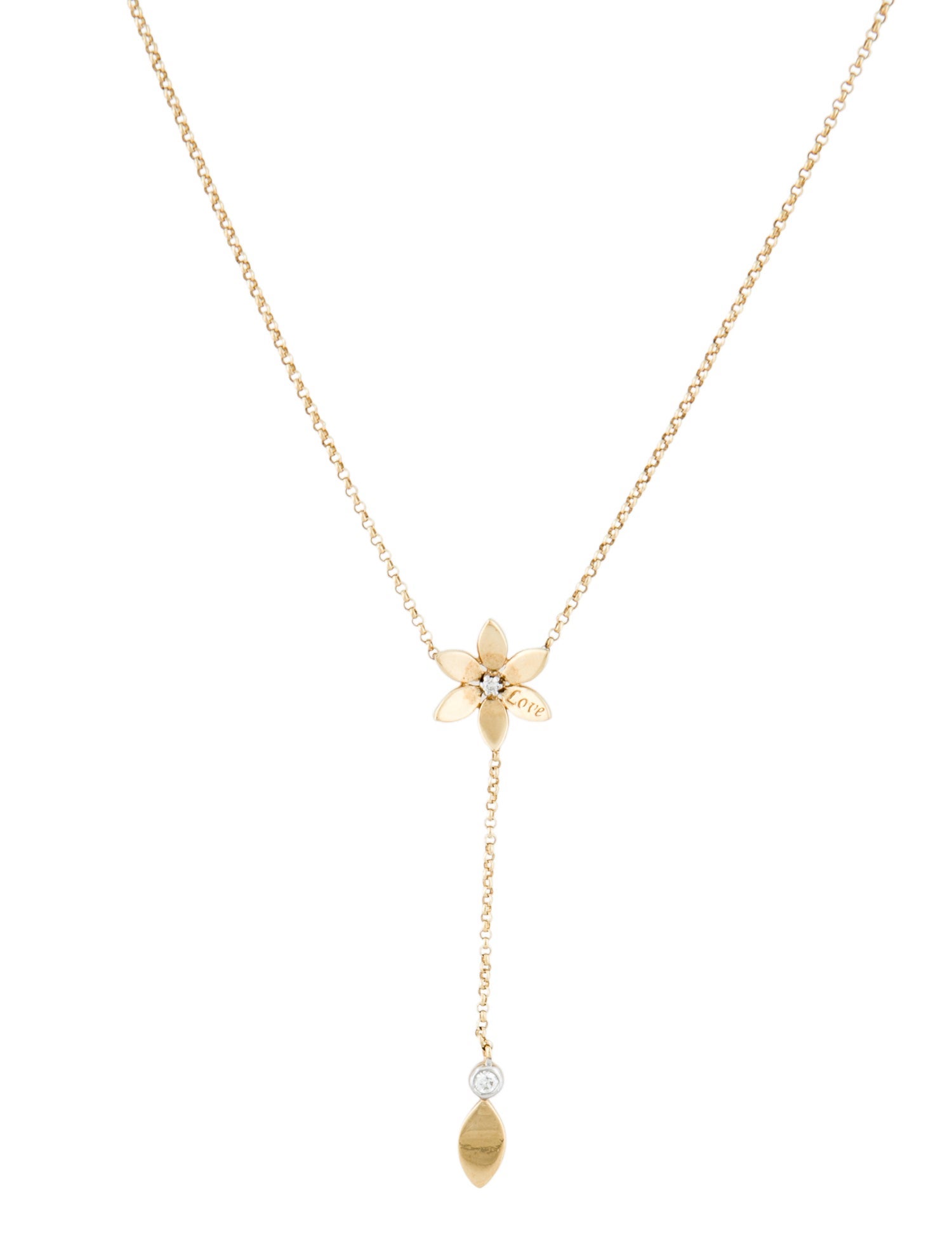 M2 by Mary Margrill 14K Diamond Love Flower Drop Pendant Necklace