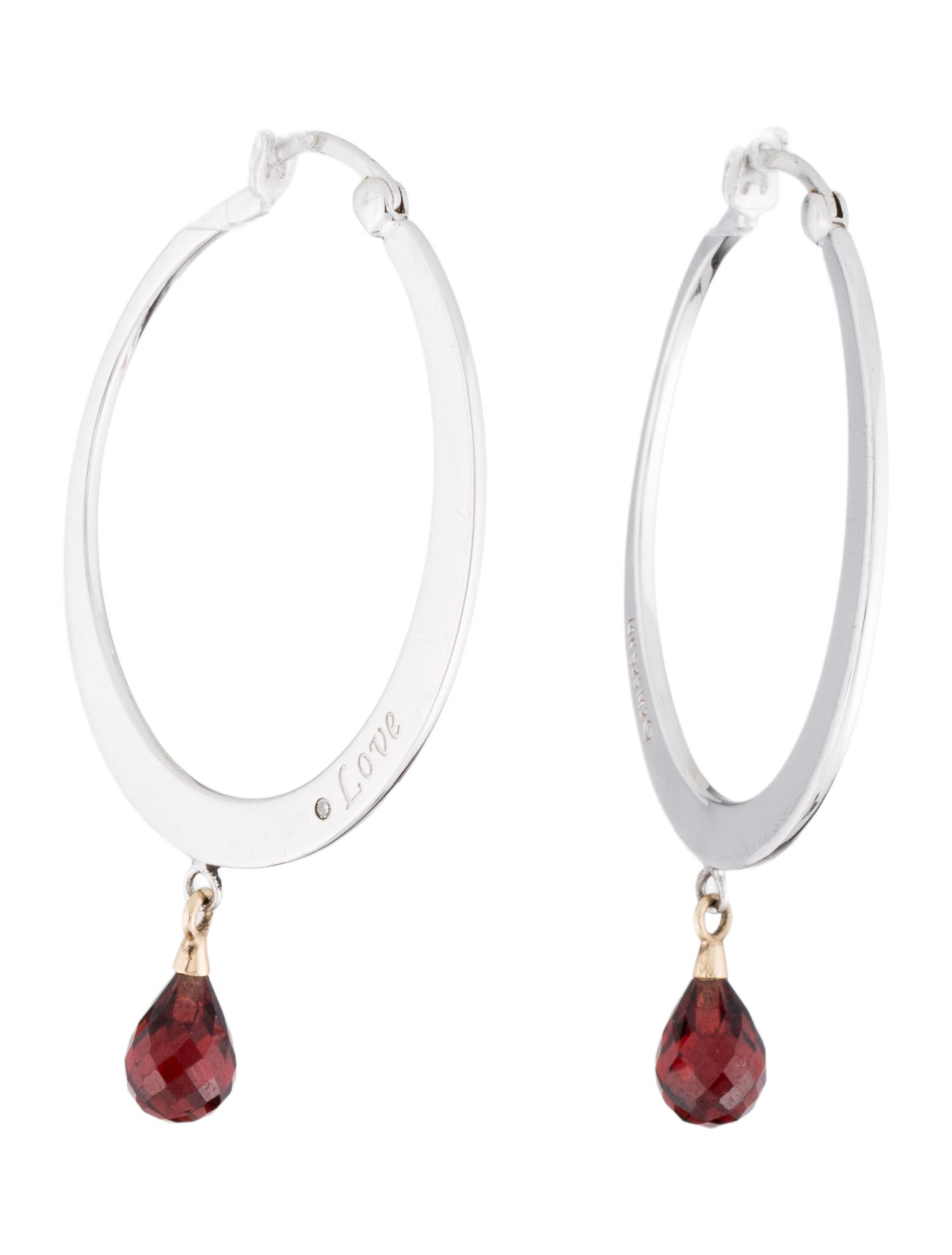 M2 by Mary Margrill Garnet & Diamond Drop Hoop Earrings