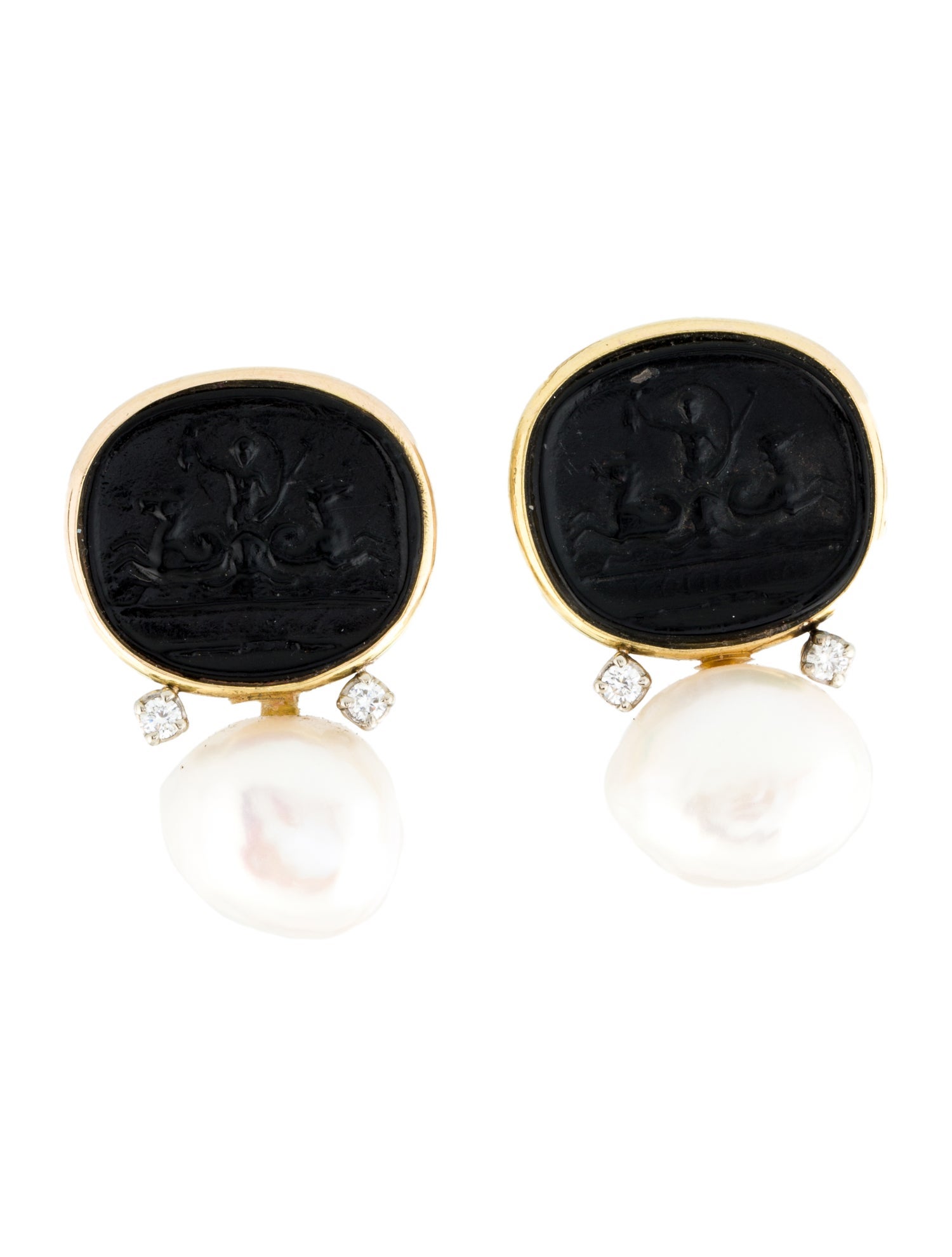 Maz 14K Pearl, Diamond & Glass Intaglio Clip-On Earrings