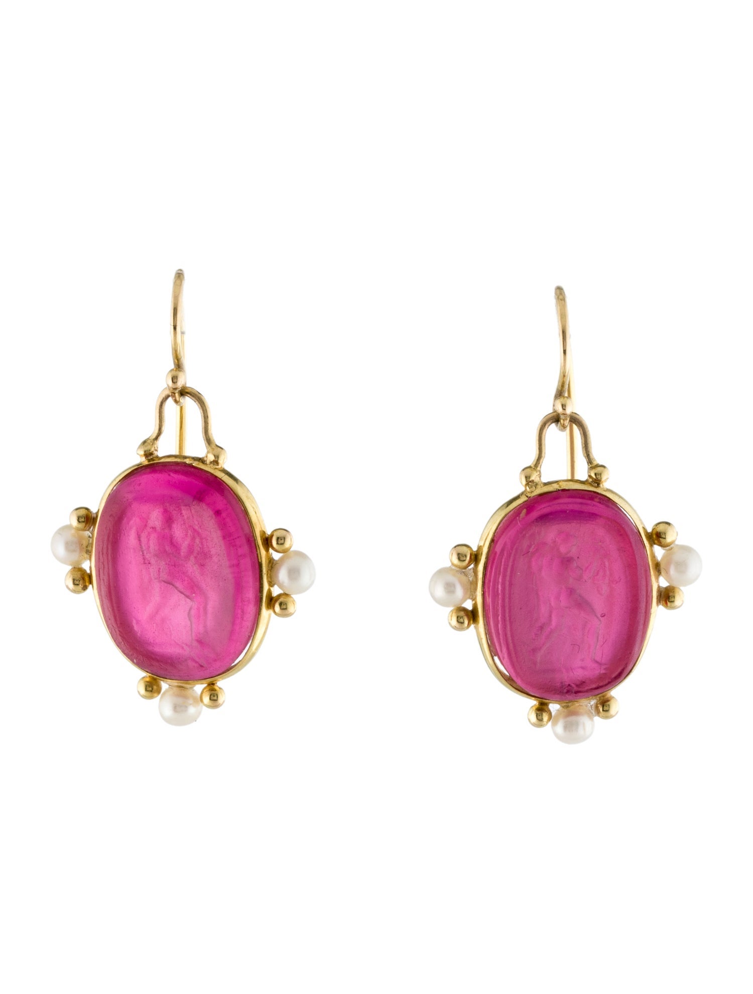 Maz 14K Pearl, Mother of Pearl & Glass Intaglio Earrings