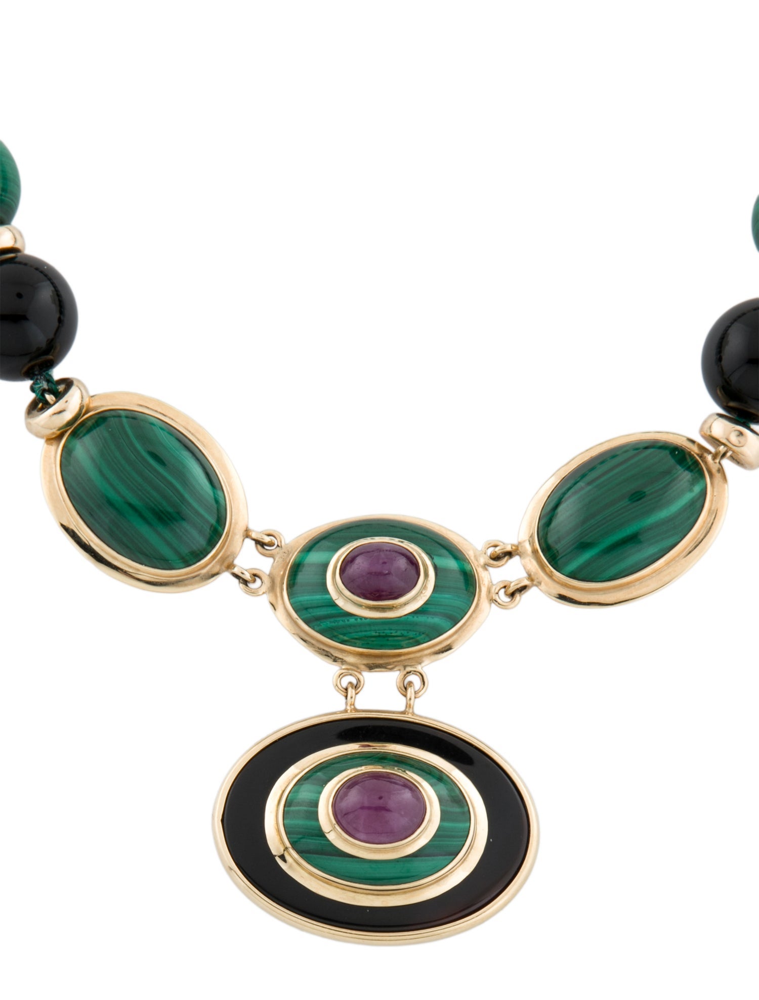 Maz 14K Ruby, Malachite & Onyx Bead Strand Pendant Necklace