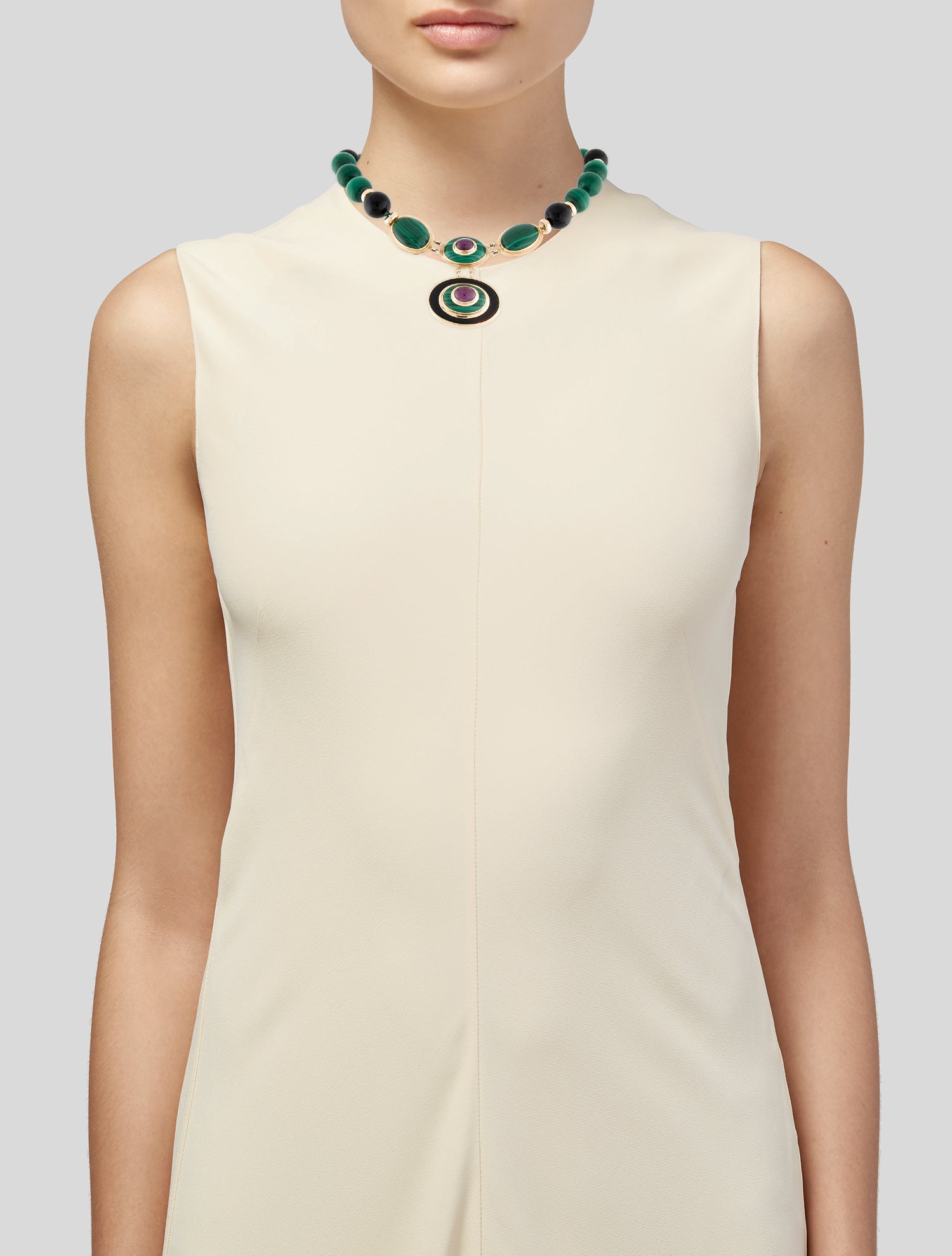 Maz 14K Ruby, Malachite & Onyx Bead Strand Pendant Necklace