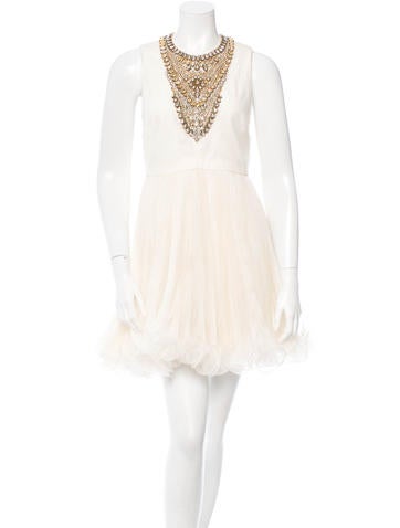 Marchesa Jewel-Embellished Silk Dress