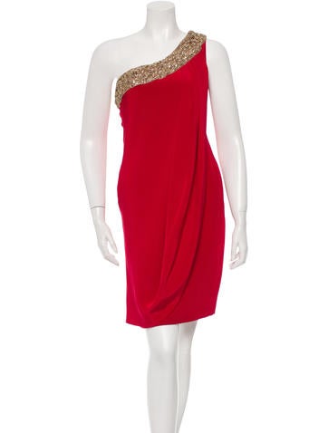 Marchesa Embellished One-Shoulder Dress