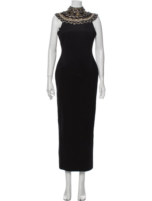 Marchesa Turtleneck Long Dress Black