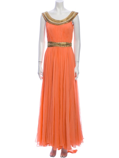 Marchesa Silk Long Dress Orange
