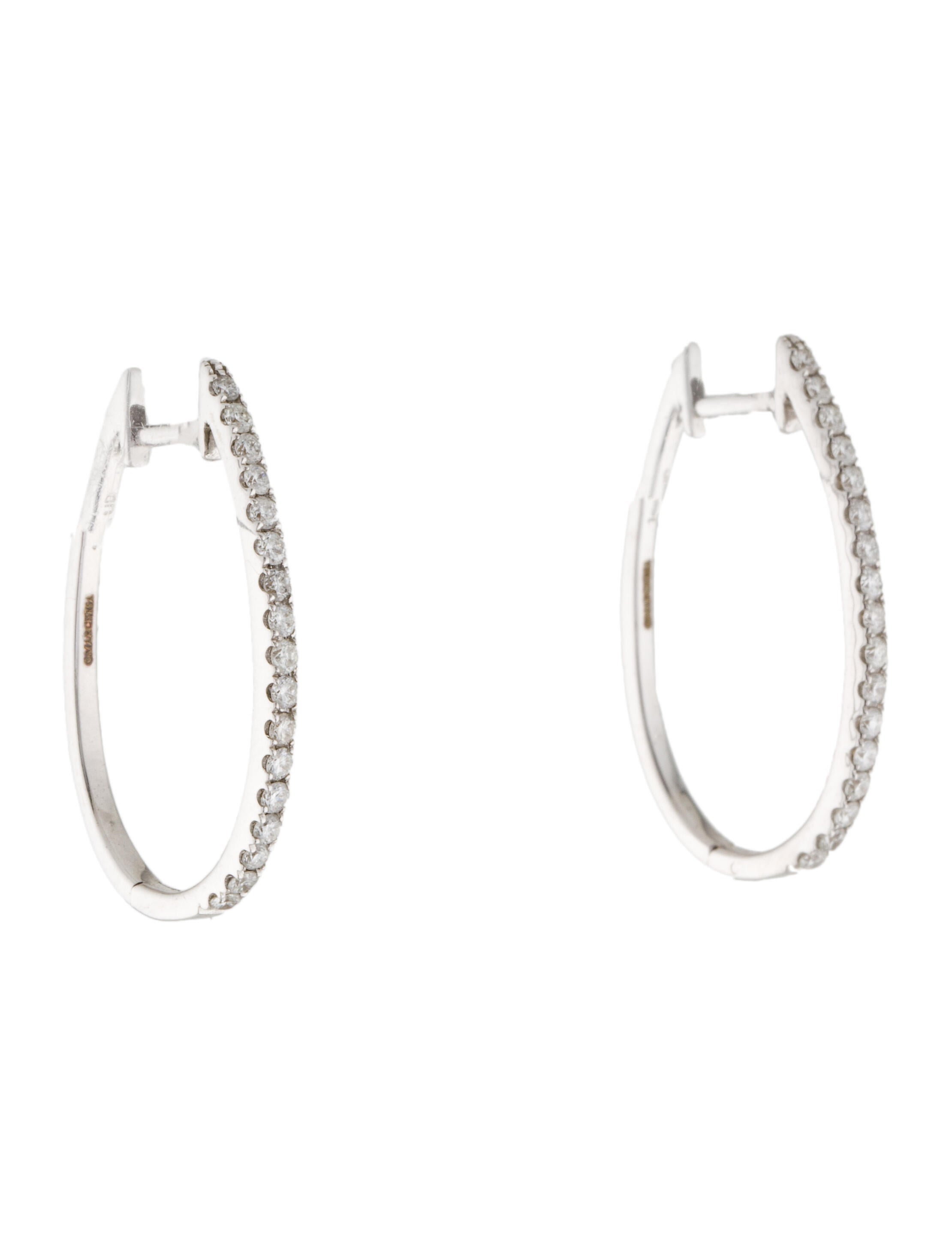 Marchesa 14K Diamond Oval Hoop Earrings RhodiumPlated 14K White Gold
