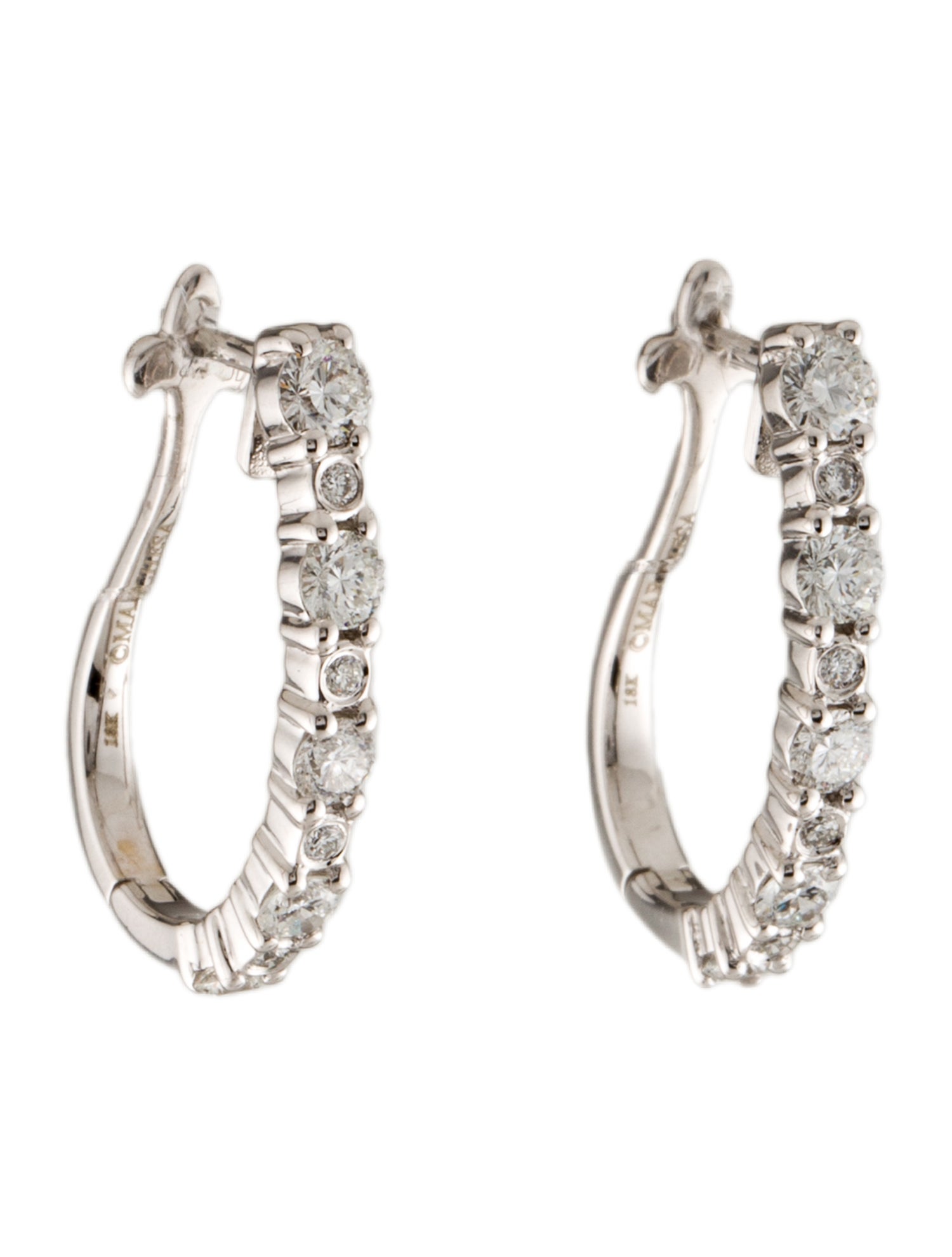 Earrings 14K 1.08ctw LabGrown Diamond Hoop Drop Earrings Rhodium