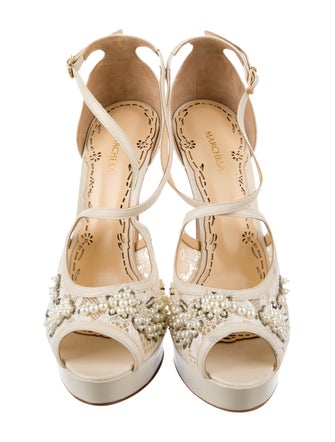 Marchesa Leather Crystal Embellishments Sandals