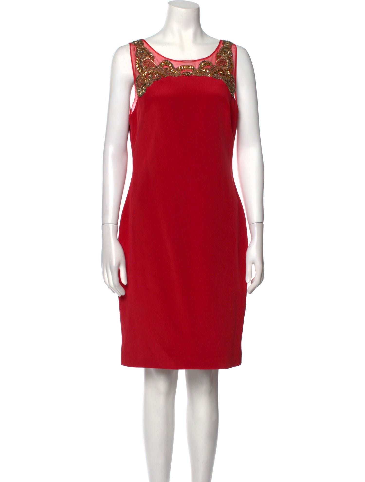 Knee-length day silk dress in Red