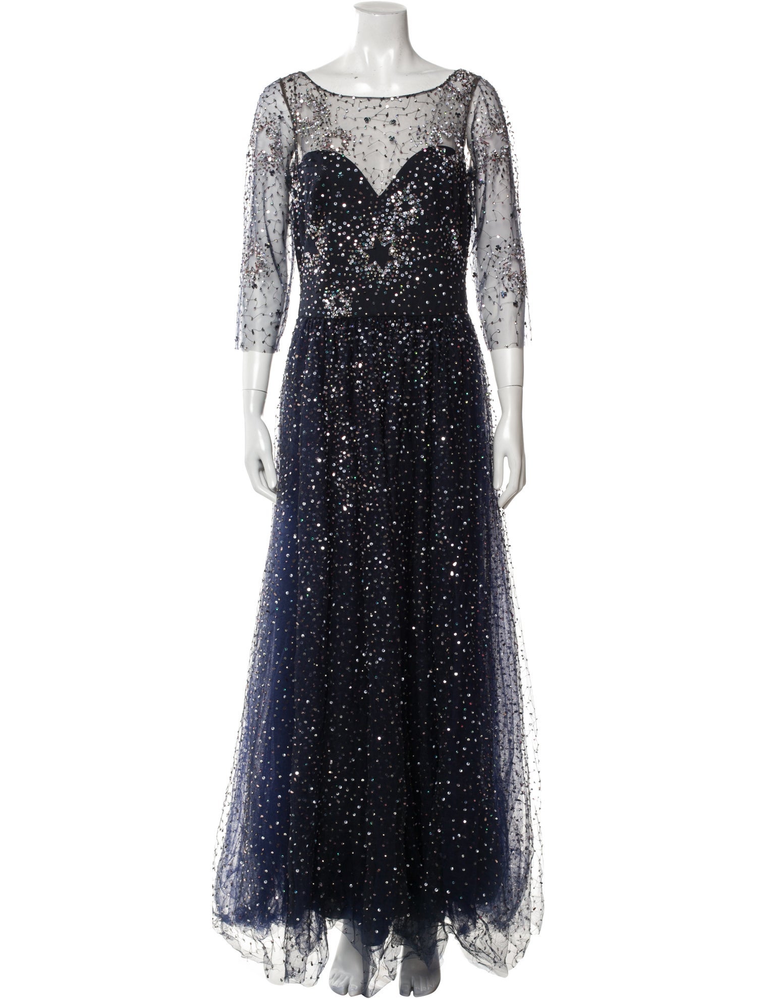 Marchesa Scoop Neck Long Dress