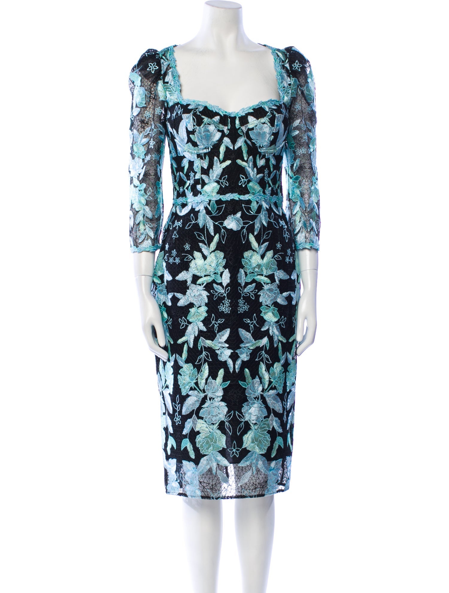 Marchesa Floral Print Midi Length Dress w/ Tags