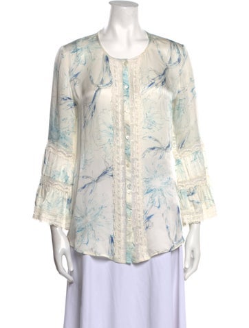 Marchesa Tops Silk Floral Print Blouse M
