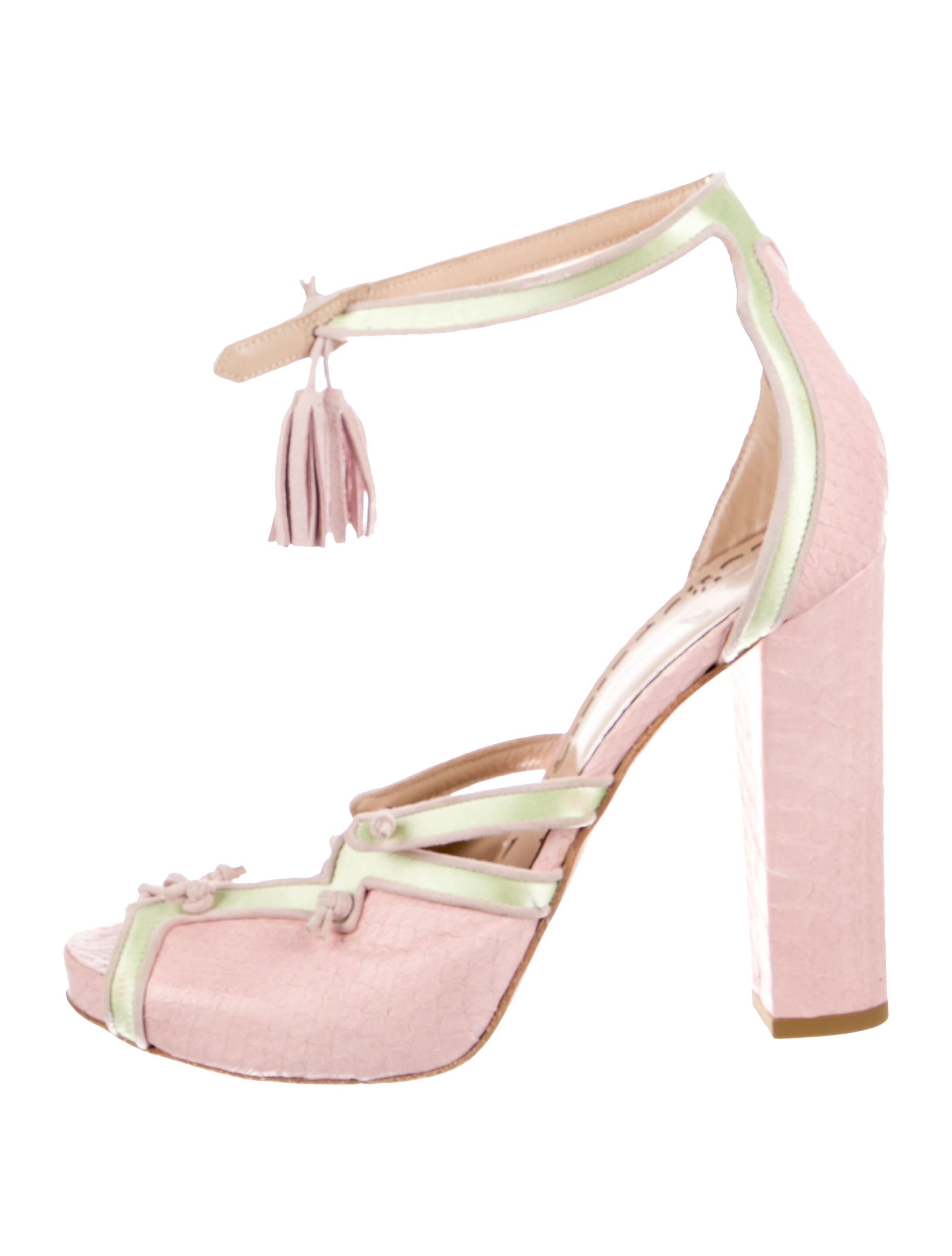 Marchesa Embossed Leather T-Strap Pumps