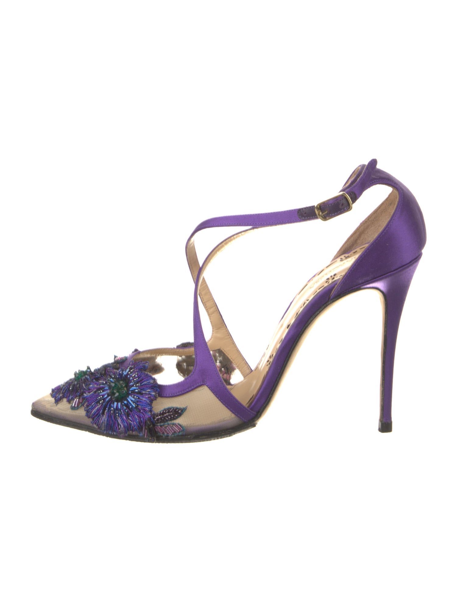 Marchesa Mesh Floral Print T-Strap Pumps