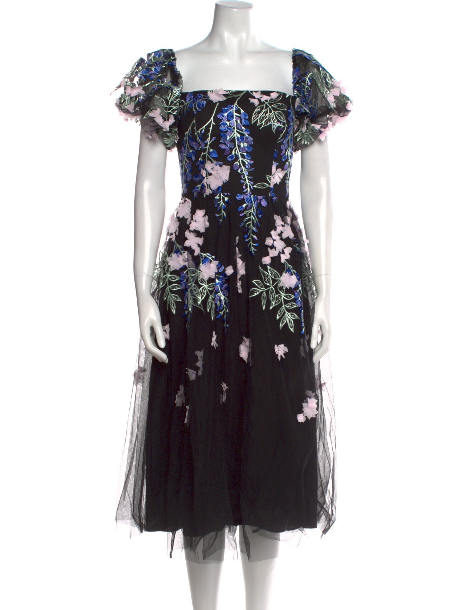 Marchesa Floral Print Midi Length Dress