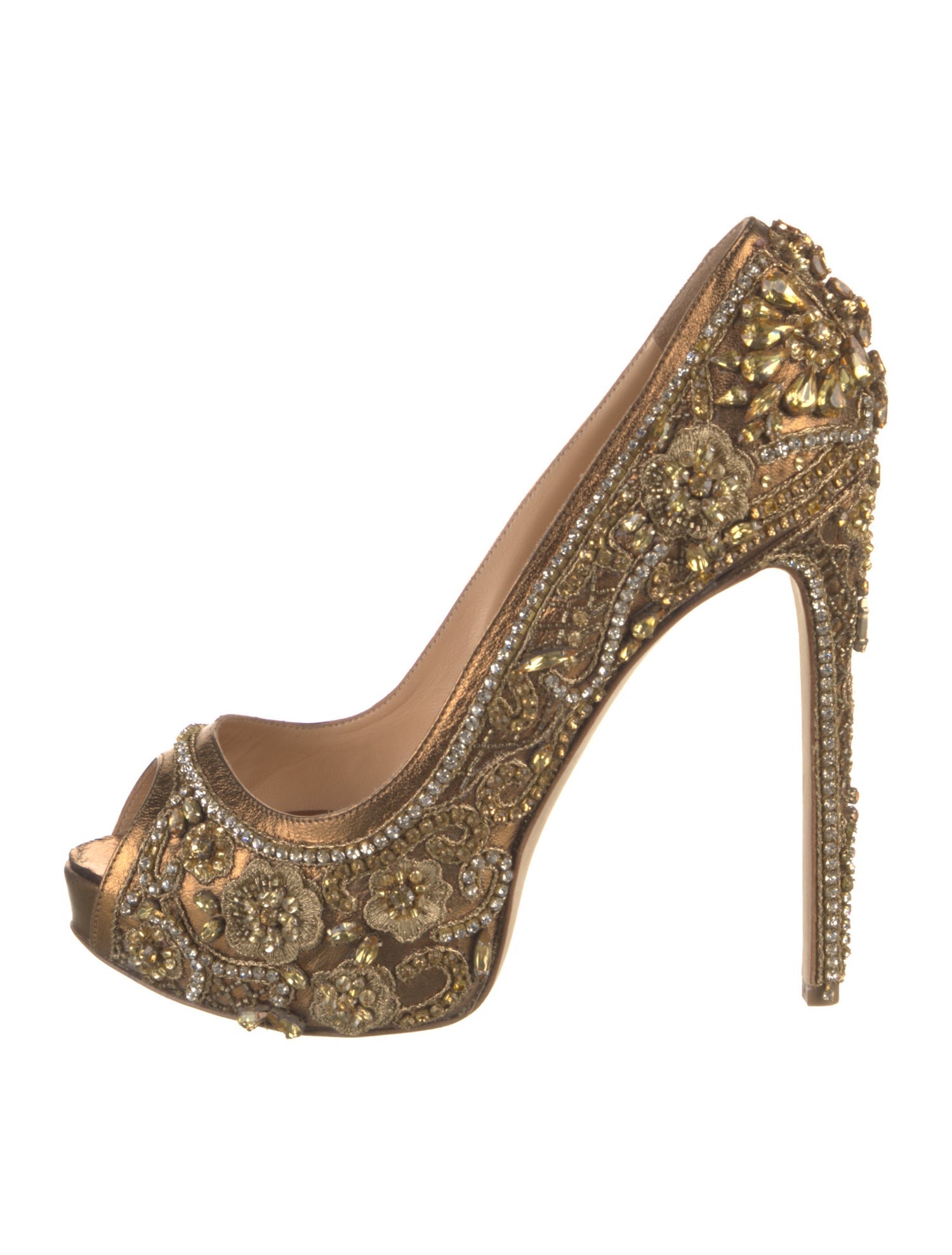 Marchesa Leather Crystal Embellishments Pumps
