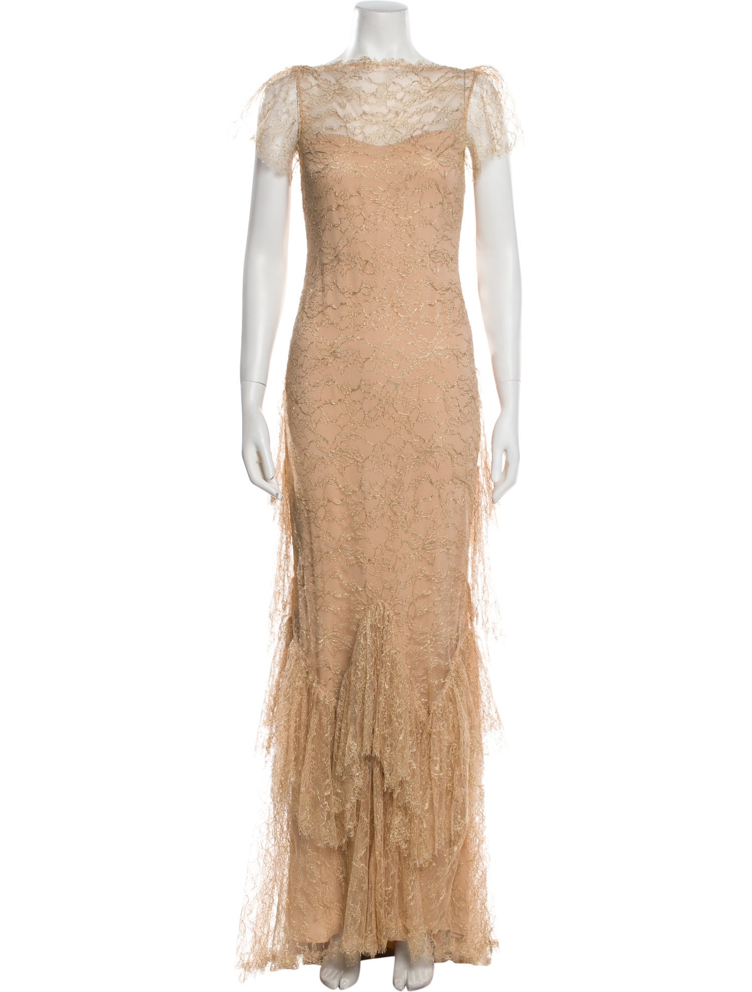 Marchesa Bateau Neckline Long Dress