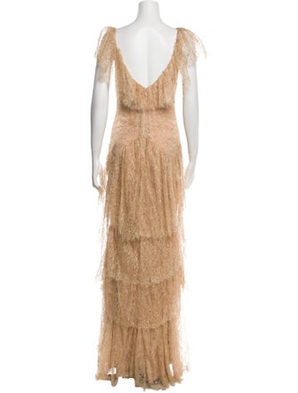 Marchesa Bateau Neckline Long Dress