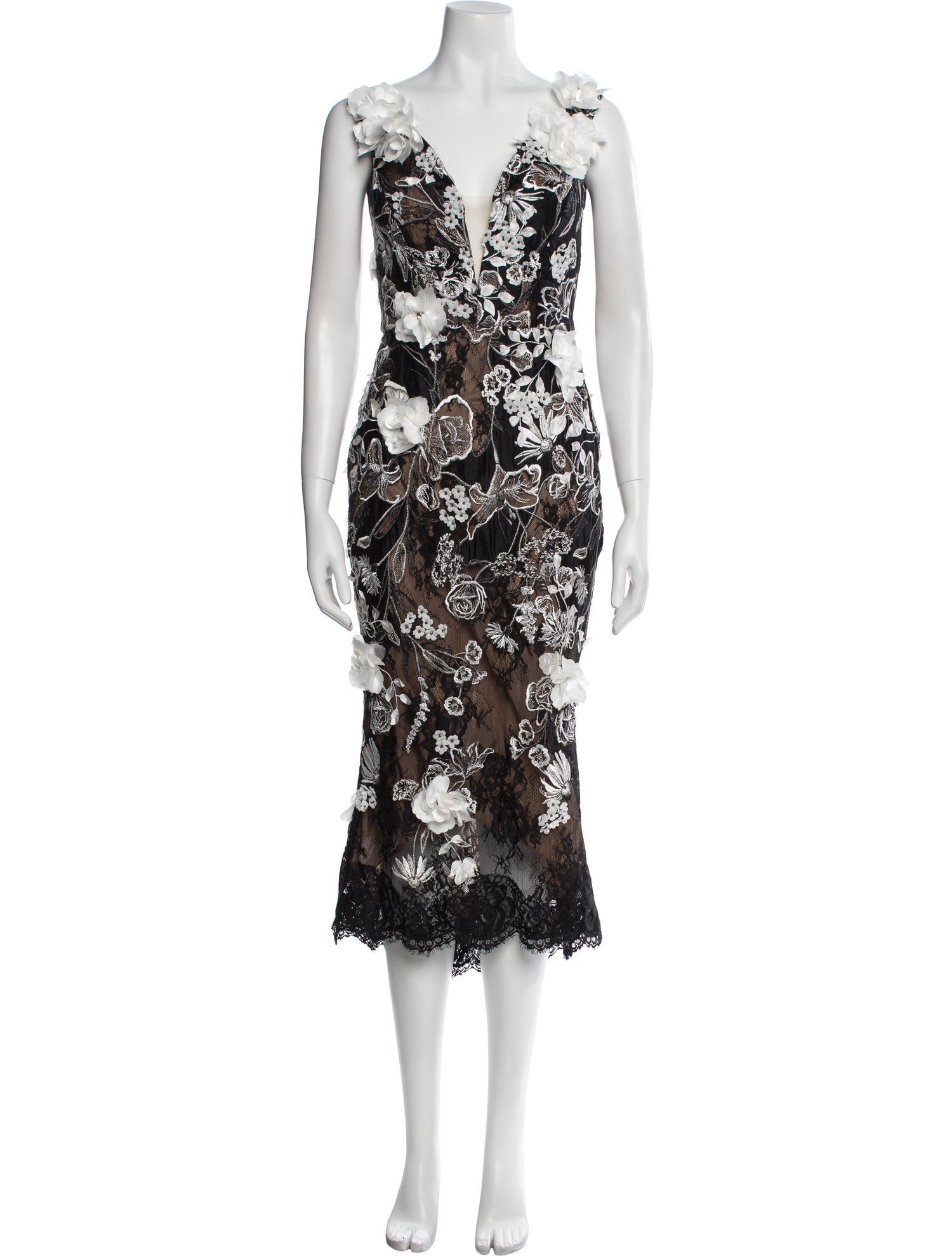Marchesa Lace Pattern Midi Length Dress
