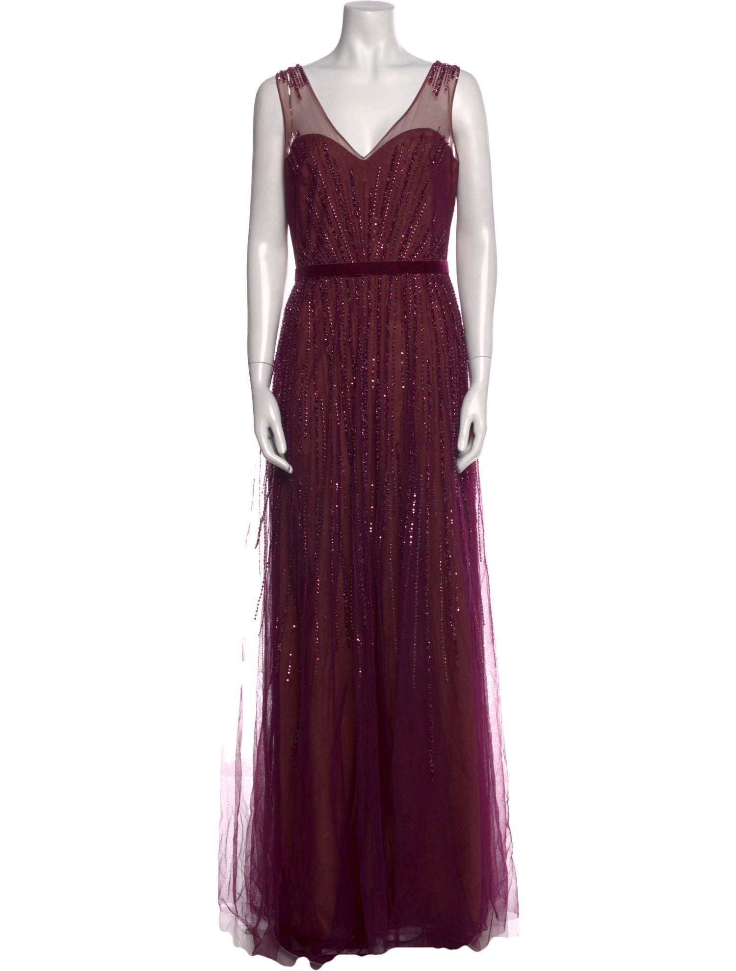 Marchesa V-Neck Long Dress