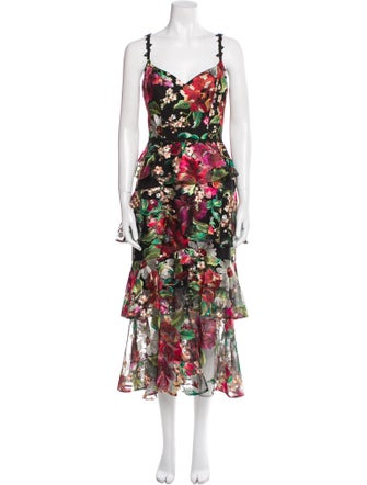 Marchesa Floral Print Long Dress