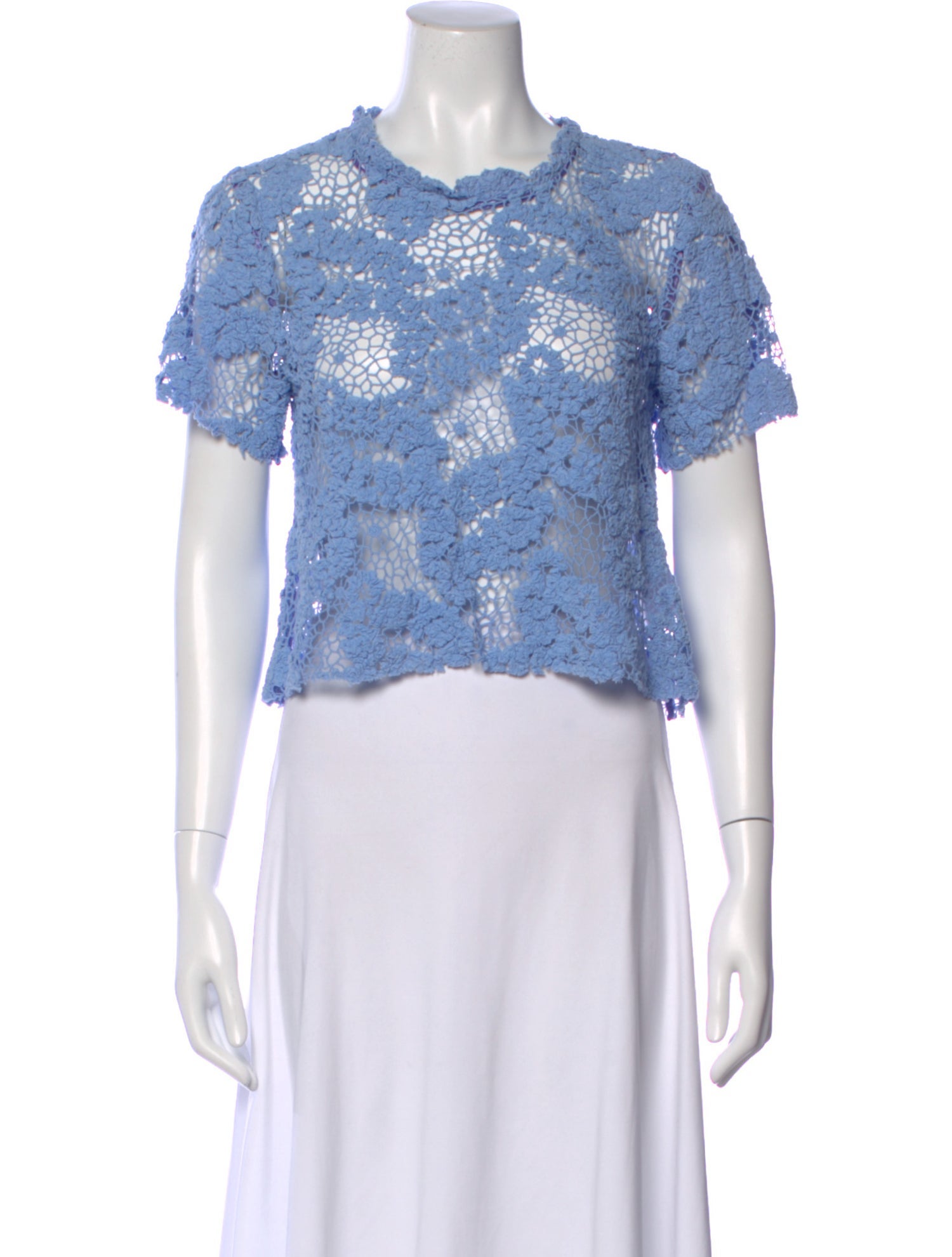 Macgraw Lace Pattern Crew Neck Top