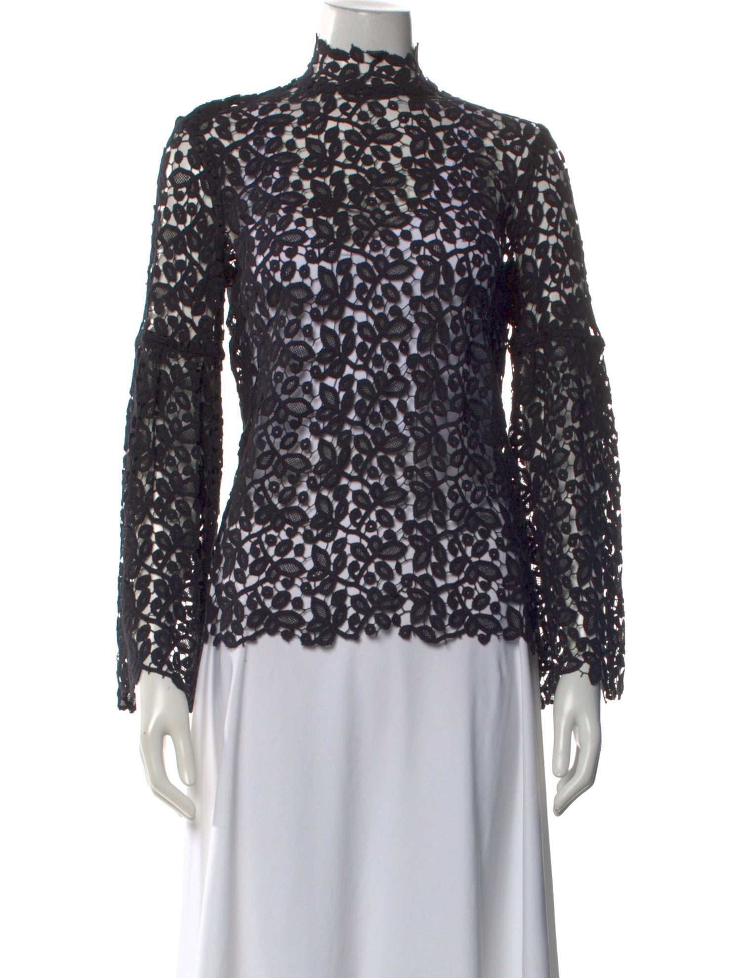 Macgraw Lace Pattern Mock Neck Top