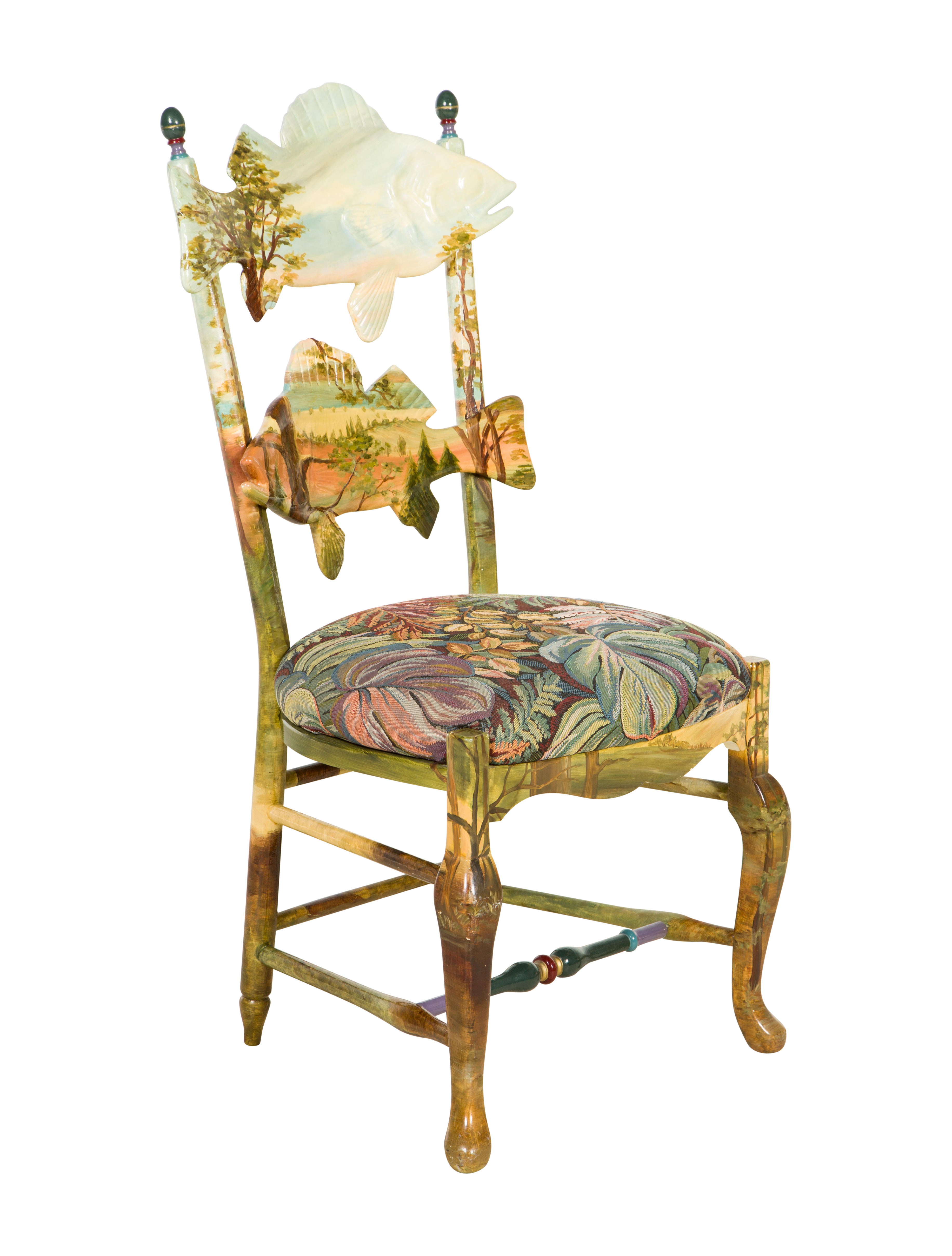 MacKenzieChilds Forest Fish Side Chair Green Seating, Furniture